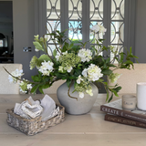 Bucida, Hydrangea Spray and Viburnum in a Light Grey Terracotta Vase RTfact Flowers 
