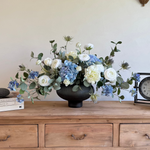 Rose, Ranunculus and Eucalyptus in a Grey Ridged Glass Vase RTfact Flowers 