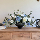 Rose, Ranunculus and Eucalyptus in a Grey Ridged Glass Vase RTfact Flowers 