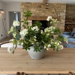 Bucida, Hydrangea Spray and Viburnum in a Light Grey Terracotta Vase RTfact Flowers 
