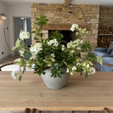 Bucida, Hydrangea Spray and Viburnum in a Light Grey Terracotta Vase RTfact Flowers 