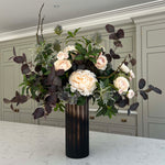 Faux Flowers Ranunculus, Hydrangea and Eucalyptus in a Dark Brown Frosted Glass Vase Rtfact Interior design