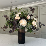 Faux Flowers Ranunculus, Hydrangea and Eucalyptus in a Dark Brown Frosted Glass Vase Rtfact Interior design
