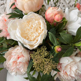 Peony, Skimmia and Bucida in a White Glazed Vase