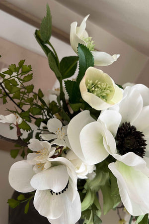 Blossom, Hellebore and Anemone in a Metal Ridged Vase - Tall