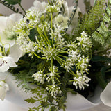 Hellebore, Fern and Queen Anne's Lace in a Matt White Vase
