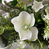 Hellebore, Fern and Queen Anne's Lace in a Matt White Vase