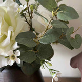 Eucalyptus, Rose and Waxflower in a Bronze Vase (White)