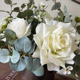 Eucalyptus, Rose and Waxflower in a Bronze Vase (White)