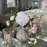 Ranunculus and Larkspur Spray in a Ribbed Glass Vase (Pink)