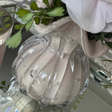Ranunculus and Larkspur Spray in a Ribbed Glass Vase (Pink)