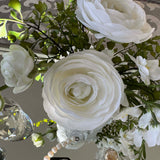 Ranunculus and Larksprum Spray in a Ribbed Glass Vase (White) RTfact Flowers 