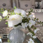 Ranunculus and Larksprum Spray in a Ribbed Glass Vase (White) RTfact Flowers 