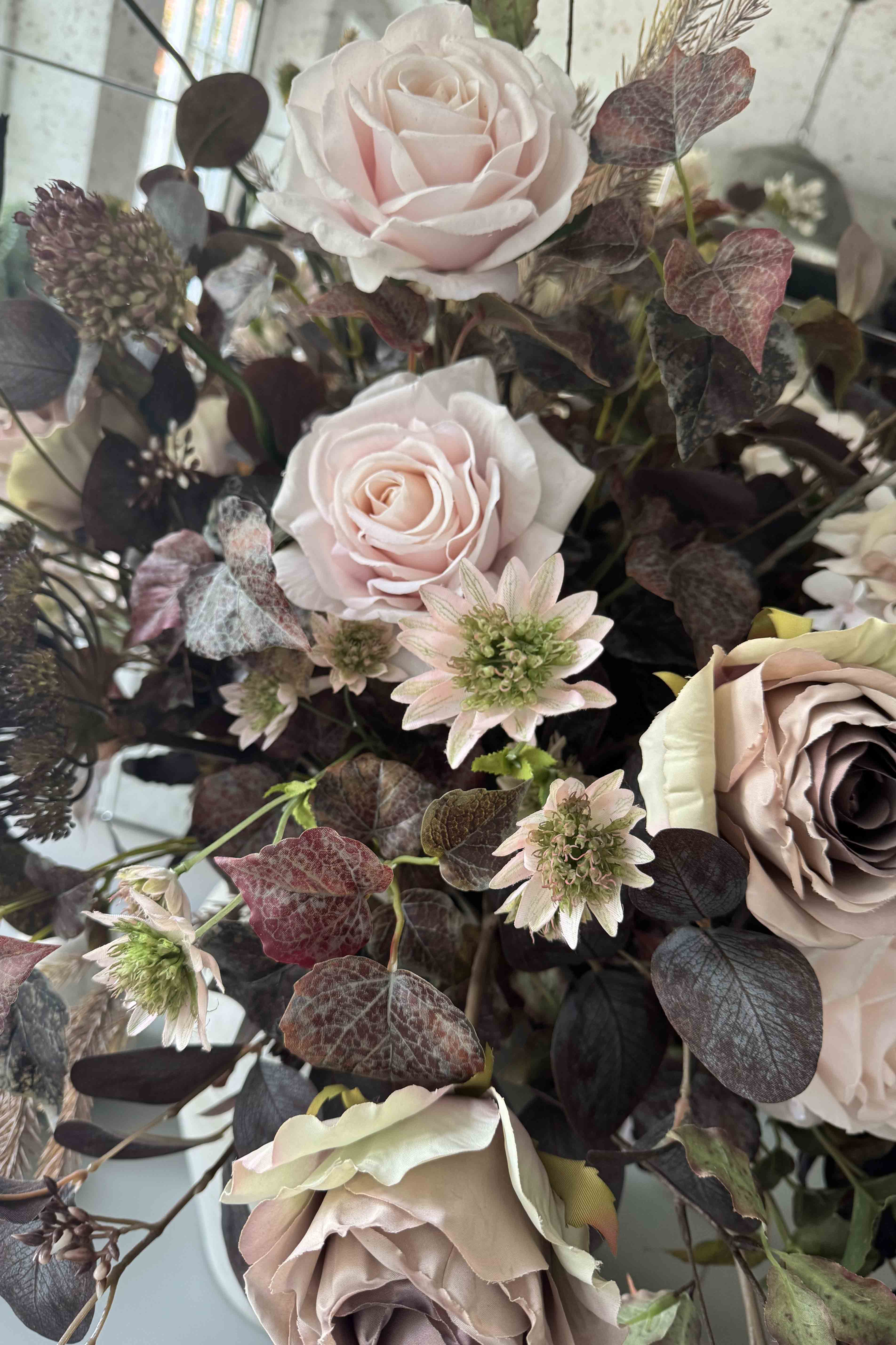 Rose, Hydrangea Spray and Ivy in a Light Grey Vase RTfact Flowers 