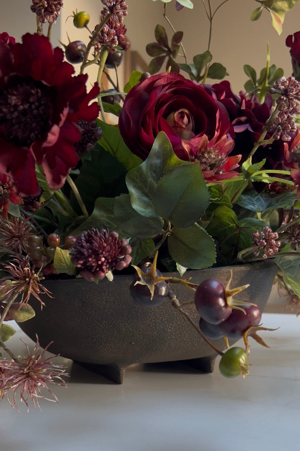 Ranunculus, Enkianthus and Ivy in a Brown Footed Bowl RTfact Flowers 