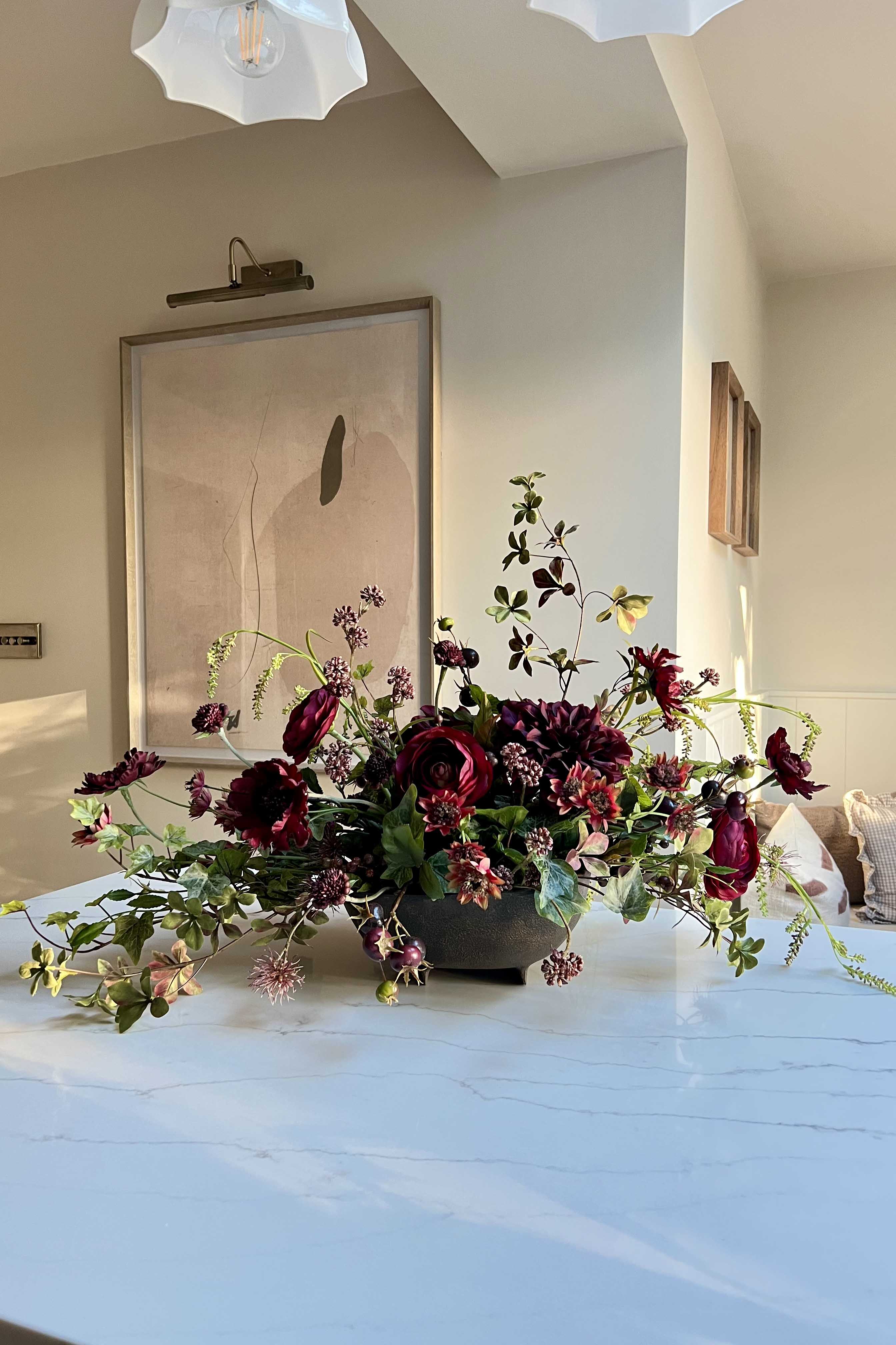 Ranunculus, Enkianthus and Ivy in a Brown Footed Bowl RTfact Flowers 