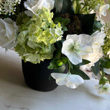 Hellebore, Rose and Queen Anne's Lace in a Black Stone Vase