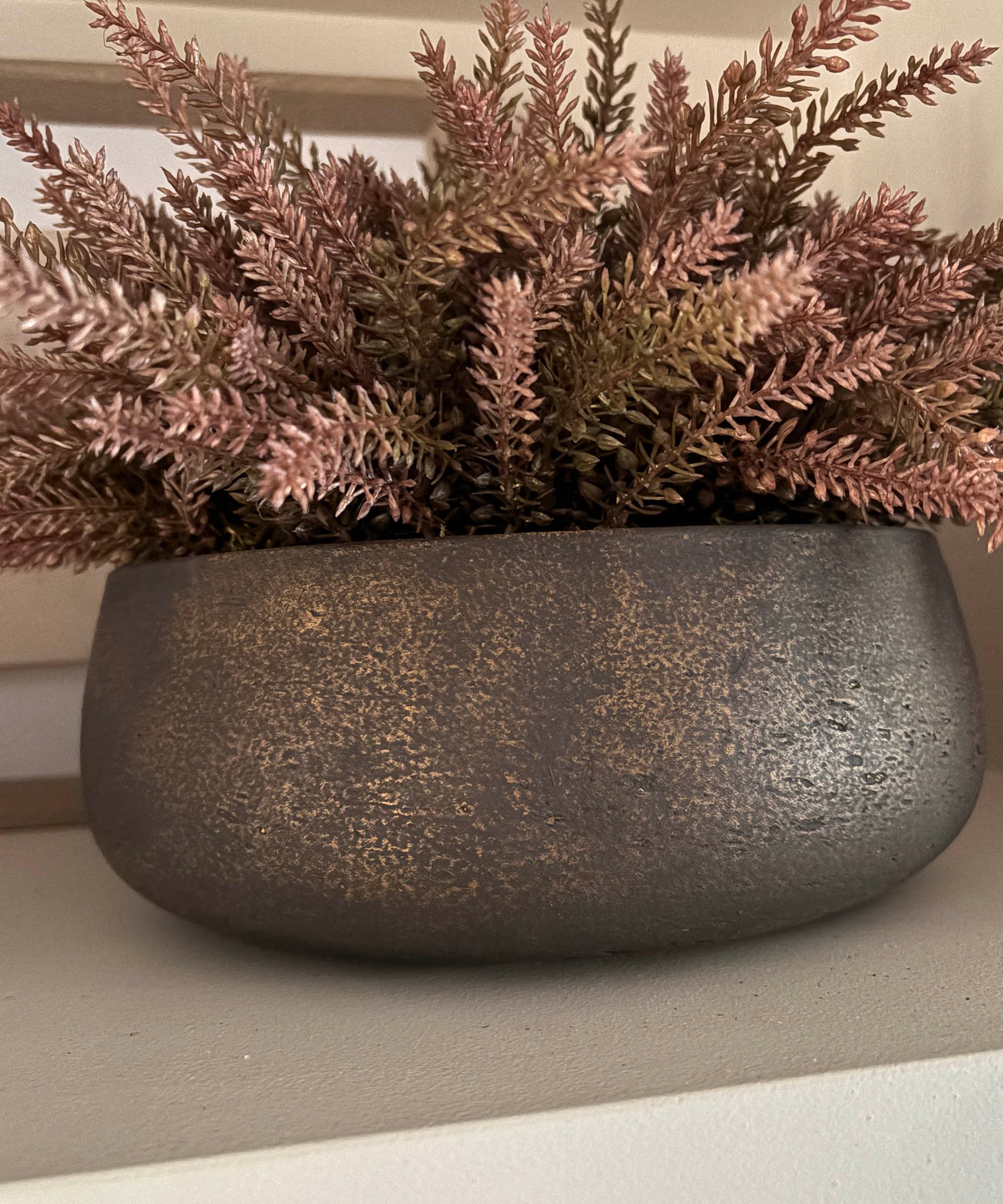 Heather in a Bronze Bowl (Rustic Pink) RTfact Flowers 