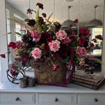 Rose, Anemone and Amaranthus in a Textured Flat Bronze Vase - RTfact Flowers
