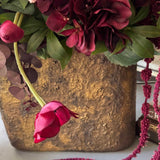 Rose, Anemone and Amaranthus in a Textured Flat Bronze Vase - RTfact Flowers