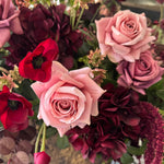Rose, Anemone and Amaranthus in a Textured Flat Bronze Vase - RTfact Flowers