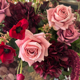 Rose, Anemone and Amaranthus in a Textured Flat Bronze Vase - RTfact Flowers