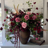 Rose, Anemone and Amaranthus in a Textured Bronze Vase - RTfact Flowers