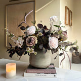 Rose, Eucalyptus and Astrantia in a Textured Grey Vase - RTfact Flowers