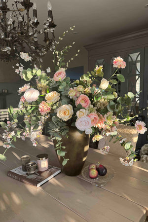 Ranunculus, Rose and Blossom in a Handpainted Bronze Vase RTfact Flowers 