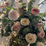 Ranunculus, Rose and Blossom in a Handpainted Bronze Vase RTfact Flowers 