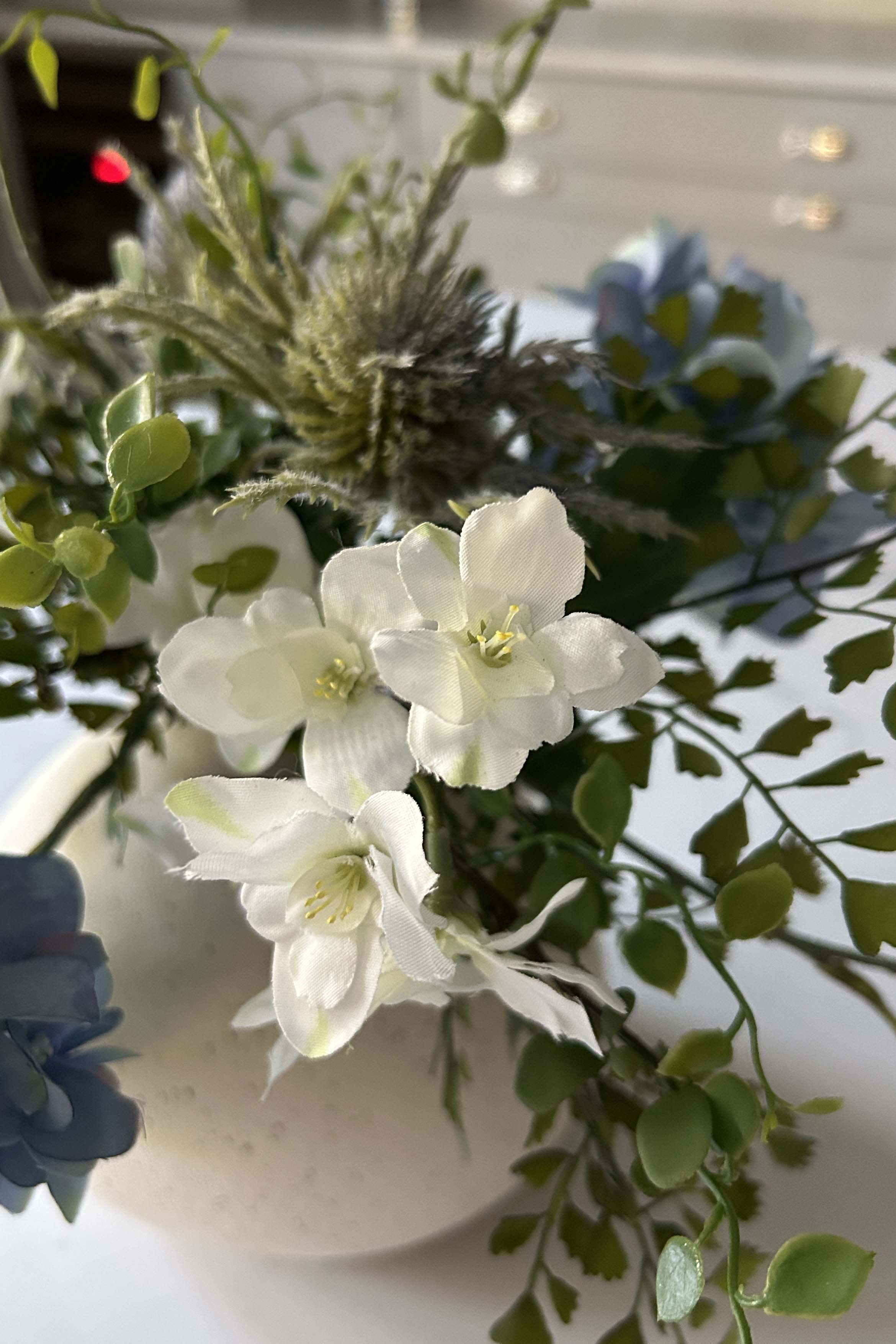 Hydrangea Spray, Maidenhair Fern and Sea Holly in a Cream Vase - TO SHOOT RTfact Flowers 