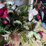 Hydrangea Spray, Hellebore and Astrantia in a Bronze Footed Boat - TO SHOOT RTfact Flowers 