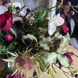 Hydrangea Spray, Hellebore and Astrantia in a Bronze Footed Boat - TO SHOOT RTfact Flowers 