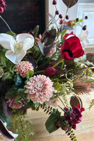 Hydrangea Spray, Hellebore and Astrantia in a Bronze Footed Boat - TO SHOOT RTfact Flowers 