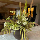 Angelica, Eremurus and Queen Anne's Lace in a Rustic Brown Vase