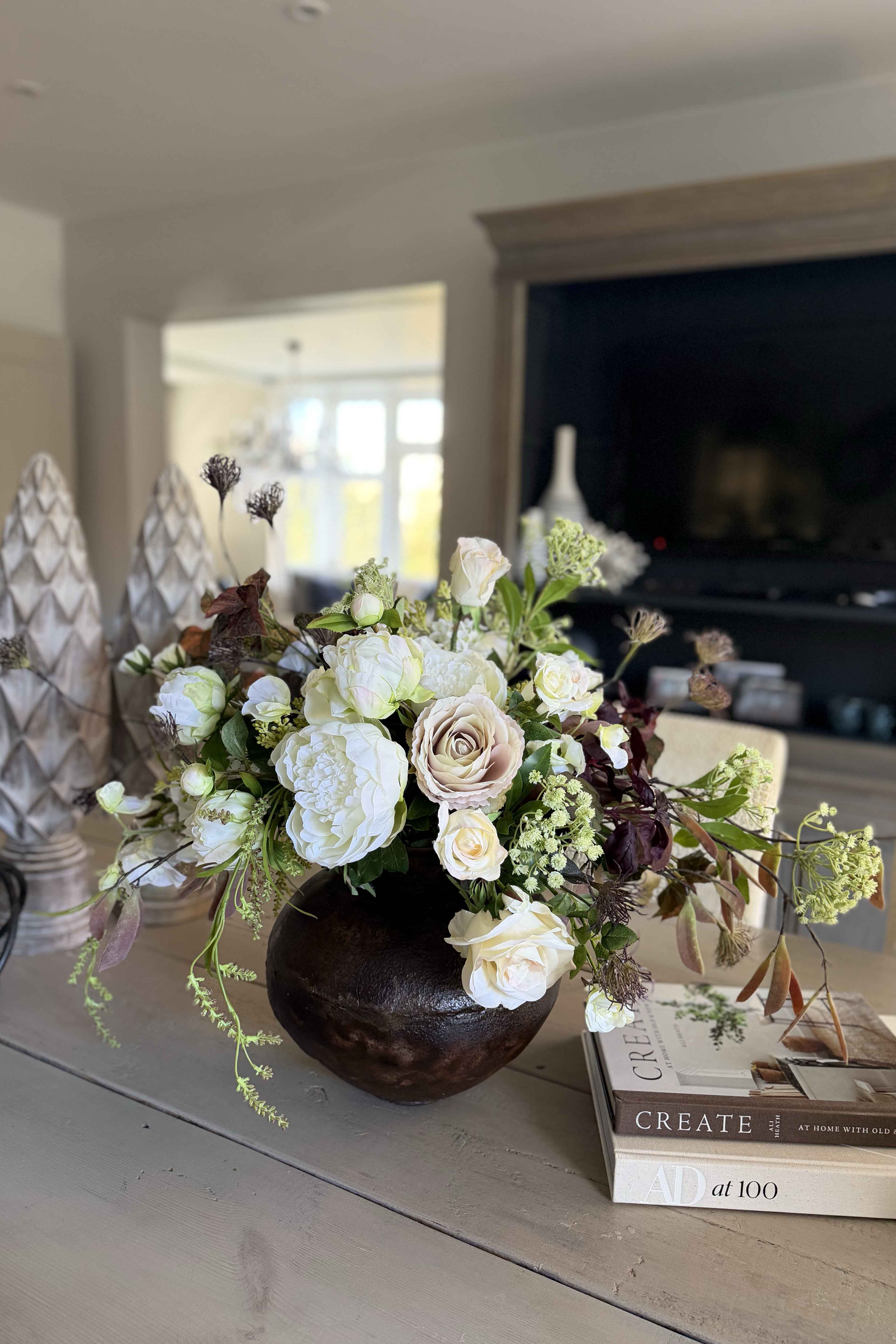 Rose, Peonies, lilac and Bucida in a Vintage Vase RTfact Flowers 