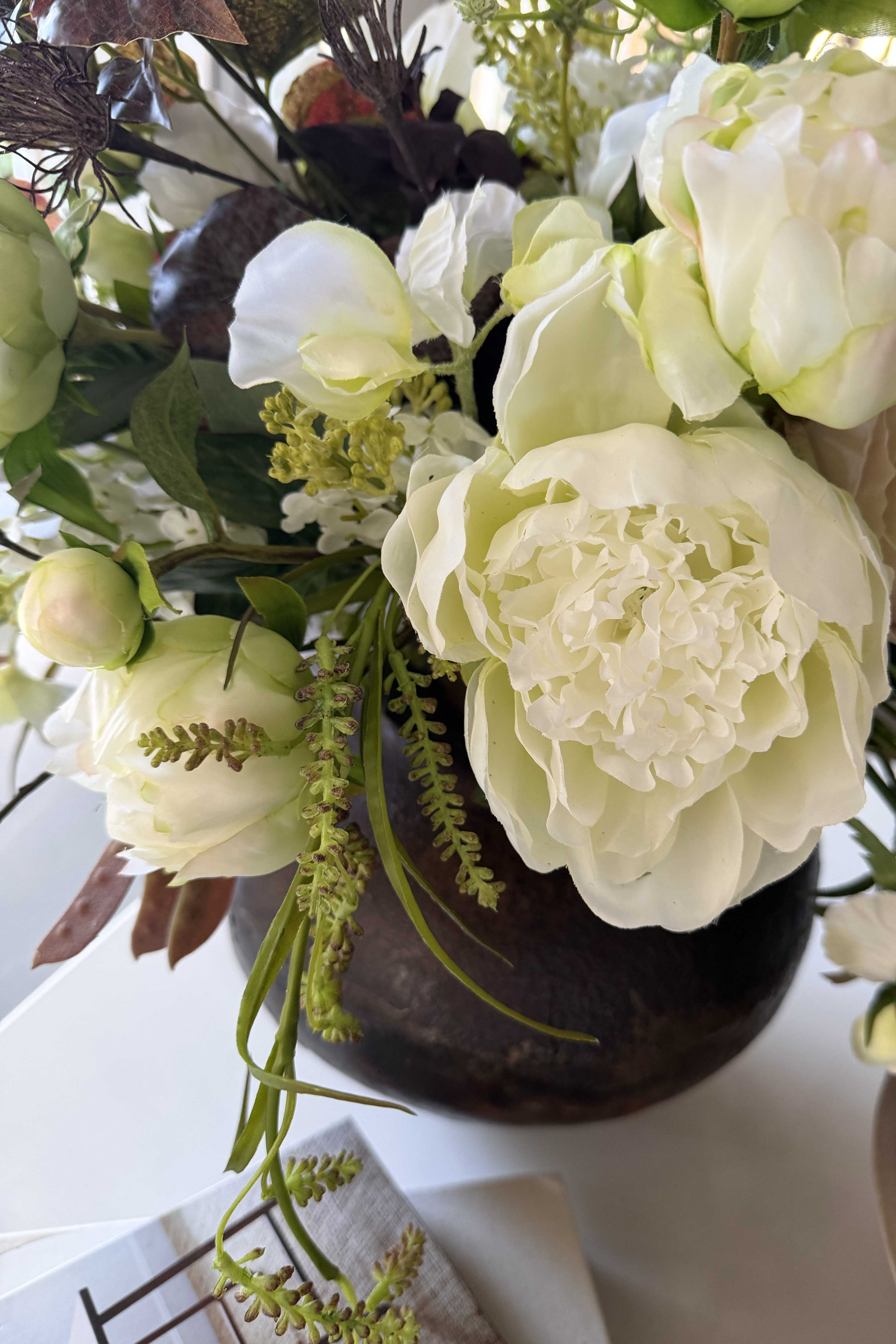 Rose, Peonies, lilac and Bucida in a Vintage Vase RTfact Flowers 