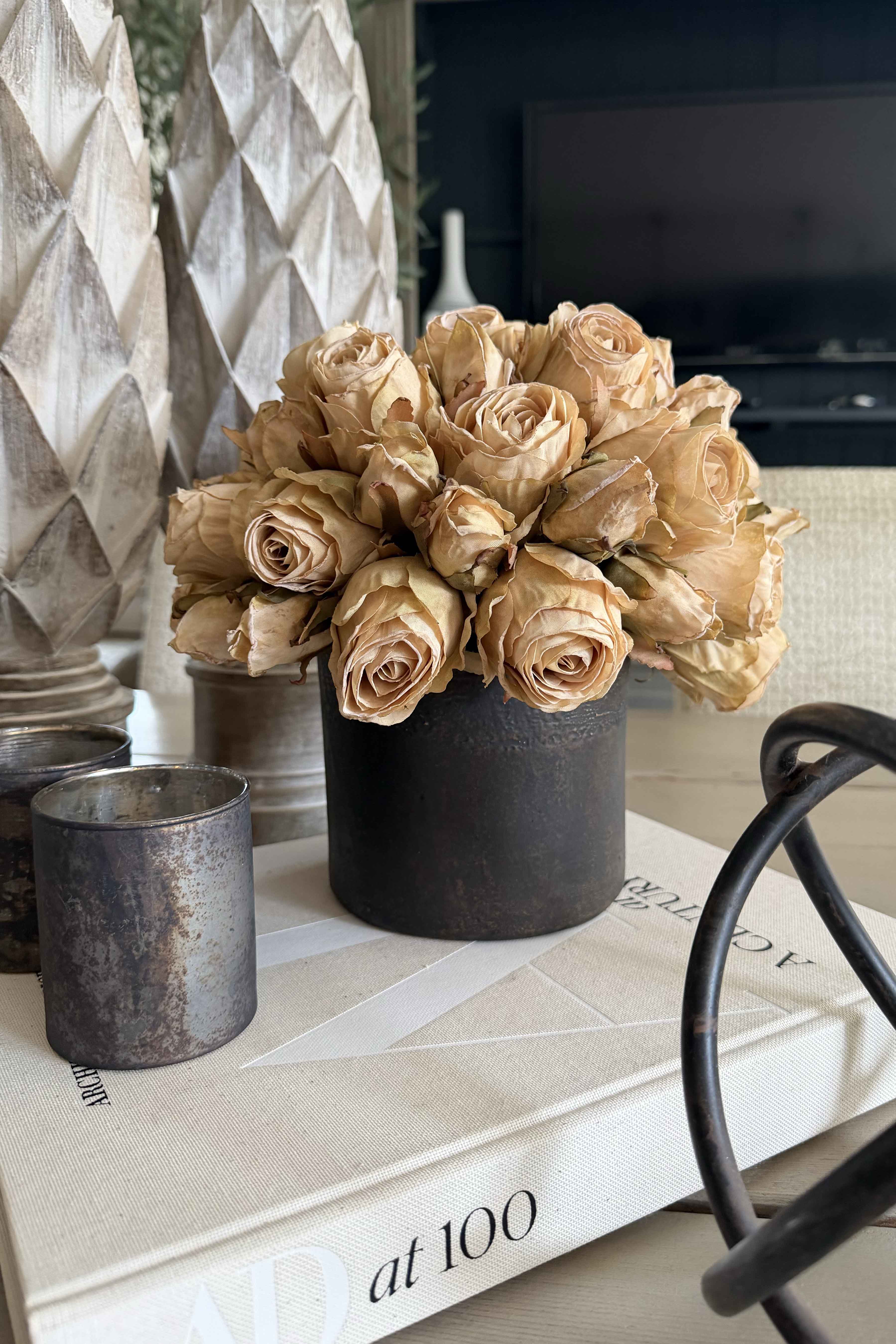 Roses (Russet Pale Salmon) in a Bronze Pot RTfact Flowers 