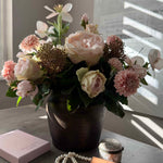 Rose, Hellebore and Chrysanthemum in a Bronze hand-painted Vase RTfact Flowers 