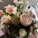 Rose, Hellebore and Chrysanthemum in a Bronze hand-painted Vase RTfact Flowers 