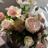 Rose, Hellebore and Chrysanthemum in a Bronze hand-painted Vase RTfact Flowers 