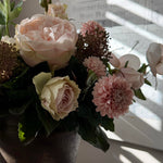 Rose, Hellebore and Chrysanthemum in a Bronze hand-painted Vase RTfact Flowers 