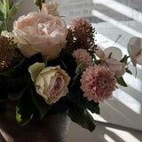 Rose, Hellebore and Chrysanthemum in a Bronze hand-painted Vase RTfact Flowers 