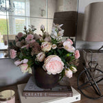 Rose, Hellebore and Chrysanthemum in a Bronze hand-painted Vase RTfact Flowers 