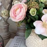 Ranunculus, Hellebores and Skimmia in a Cream Glazed Vase RTfact Flowers 