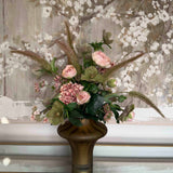 Ranunculus, Hellebores and Hydrangea Spray in a Smokey Brown Vase RTfact Flowers 