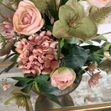 Ranunculus, Hellebores and Hydrangea Spray in a Smokey Brown Vase RTfact Flowers 