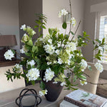 Bucida, Hydrangea spray and Viburnum flower in a Bronze hand-painted Vase RTfact Flowers 
