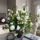 Bucida, Hydrangea spray and Viburnum flower in a Bronze hand-painted Vase RTfact Flowers 