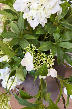 Bucida, Hydrangea spray and Viburnum flower in a Bronze hand-painted Vase RTfact Flowers 
